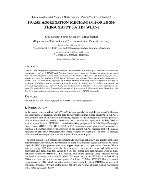 (PDF) Frame Aggregation Mechanism for High-Throughput 802.11n Wlans
