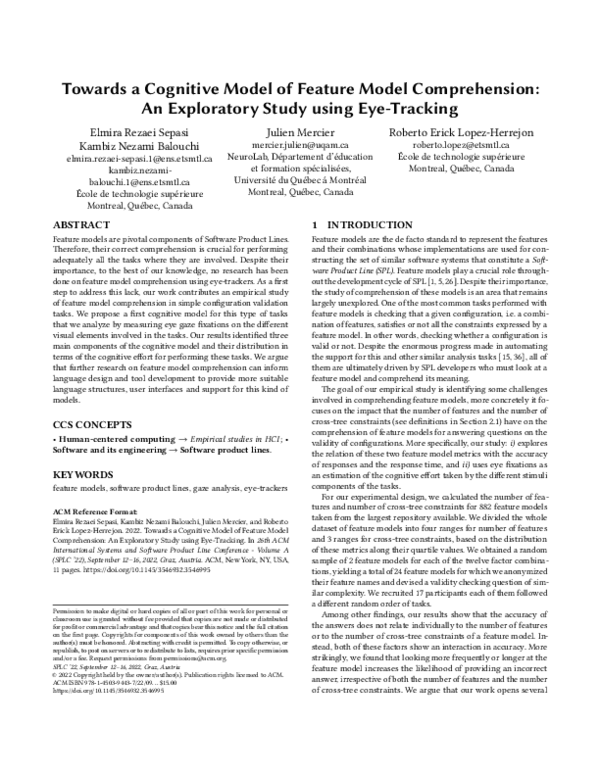 (PDF) Towards a cognitive model of feature model comprehension