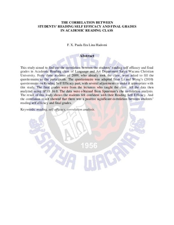(PDF) The Correlation Between Students’ Readingself Efficacy and Final ...