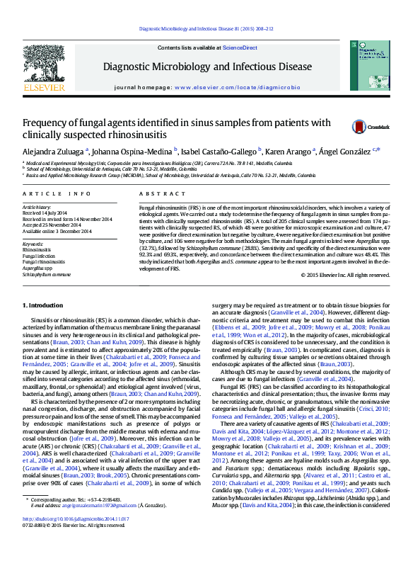 (PDF) Frequency of fungal agents identified in sinus samples from ...