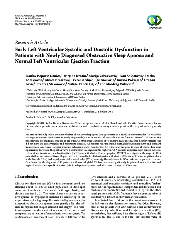 (PDF) Early Left Ventricular Systolic and Diastolic Dysfunction in ...