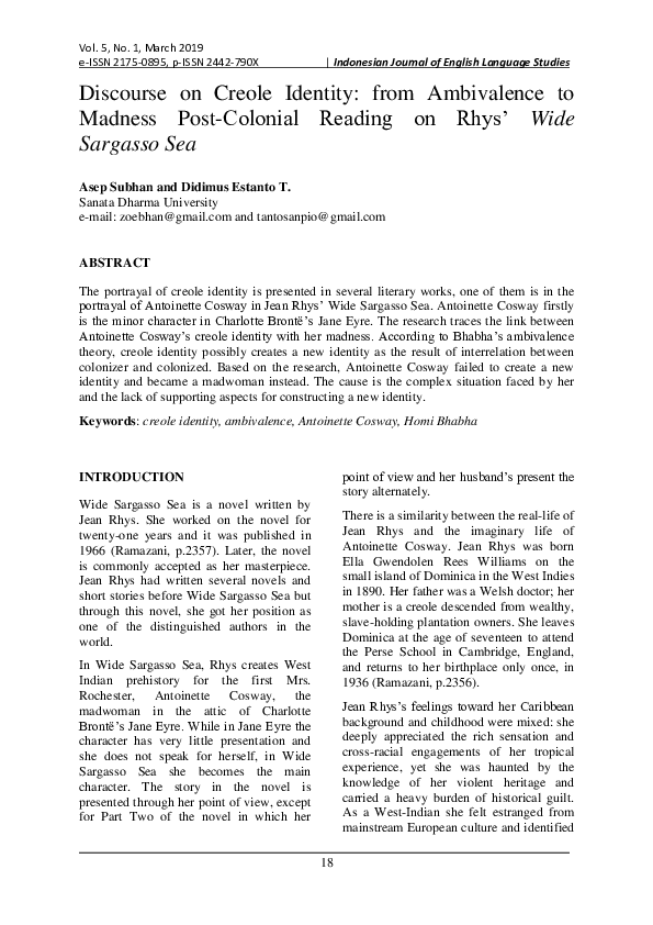 (PDF) Discourse on Creole Identity: from Ambivalence to Madness Post ...
