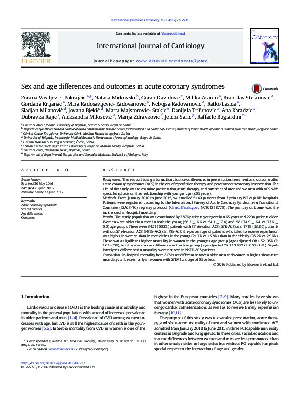 (PDF) Sex and age differences and outcomes in acute coronary syndromes