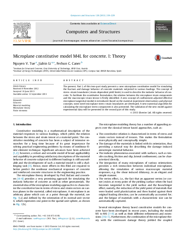 (PDF) Microplane constitutive model M4L for concrete. I: Theory