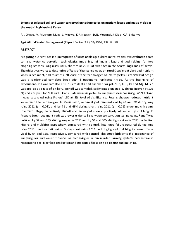 (PDF) Effects of selected soil and water conservation technologies on ...