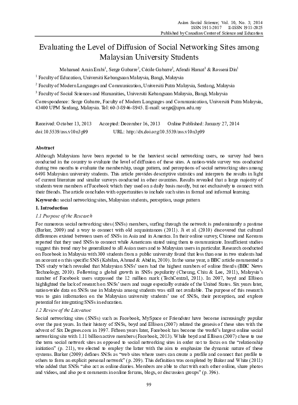 (PDF) Evaluating the Level of Diffusion of Social Networking Sites ...
