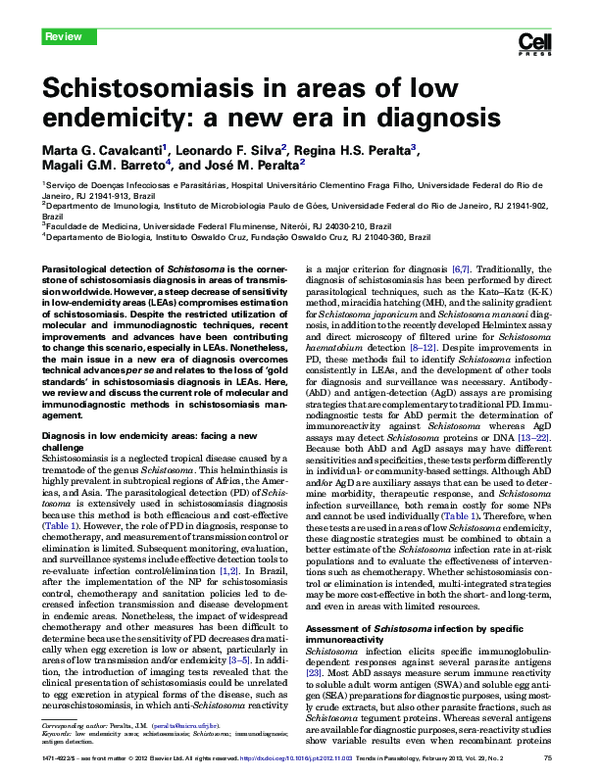 (PDF) Schistosomiasis in areas of low endemicity: a new era in diagnosis