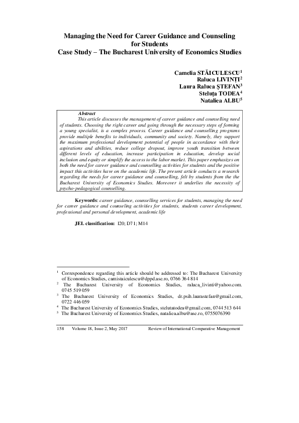 (PDF) Managing the Need for Career Guidance and Counseling for Students ...