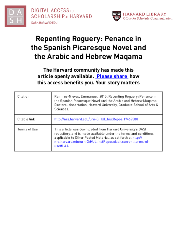 (PDF) Repenting Roguery: Penance in the Spanish Picaresque Novel and ...