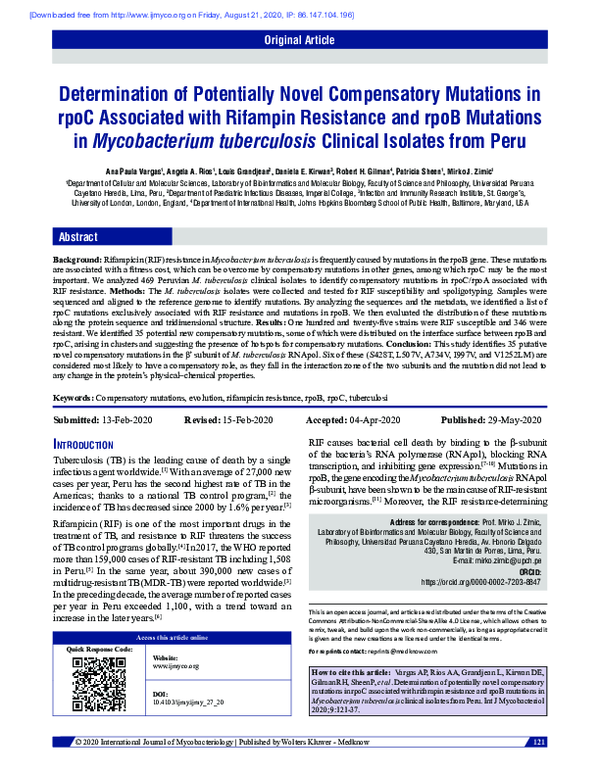 (PDF) Determination of potentially novel compensatory mutations in rpoc ...
