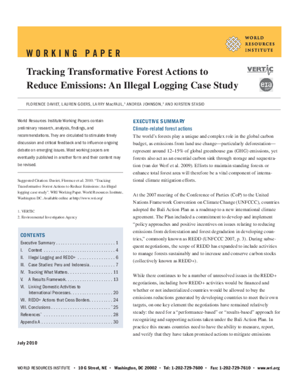 (PDF) Tracking Transformative Forest Actions to Reduce Emissions: An ...