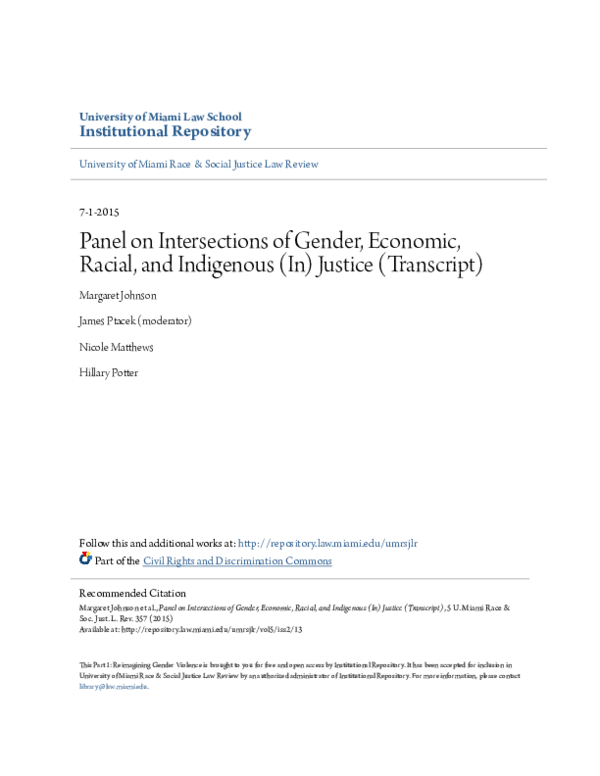 (PDF) Panel on Intersections of Gender, Economic, Racial, and ...