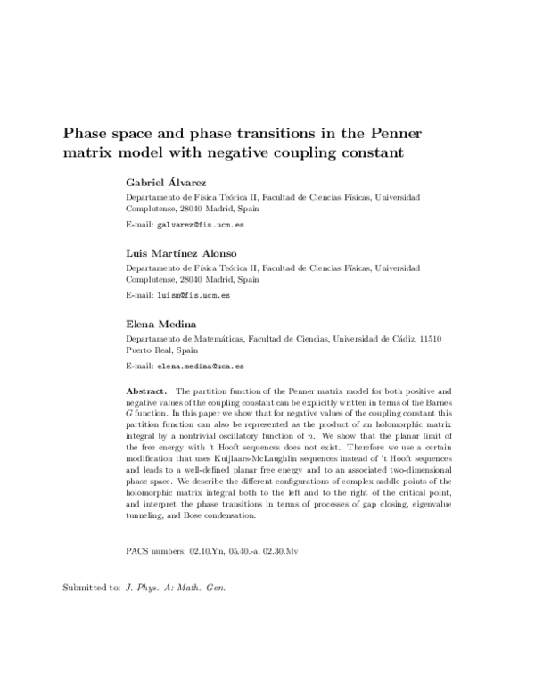 (PDF) Phase space and phase transitions in the Penner matrix model with ...
