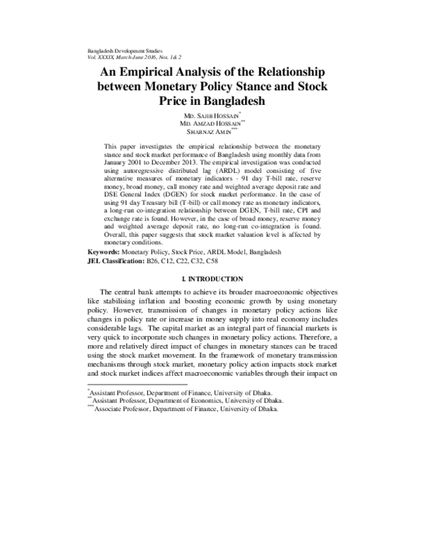 (PDF) An Empirical Analysis of the Relationship between Monetary Policy ...