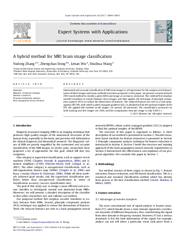 (PDF) A hybrid method for MRI brain image classification