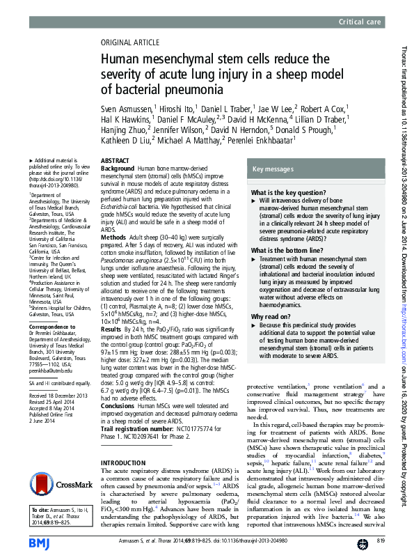 (PDF) Human mesenchymal stem cells reduce the severity of acute lung ...