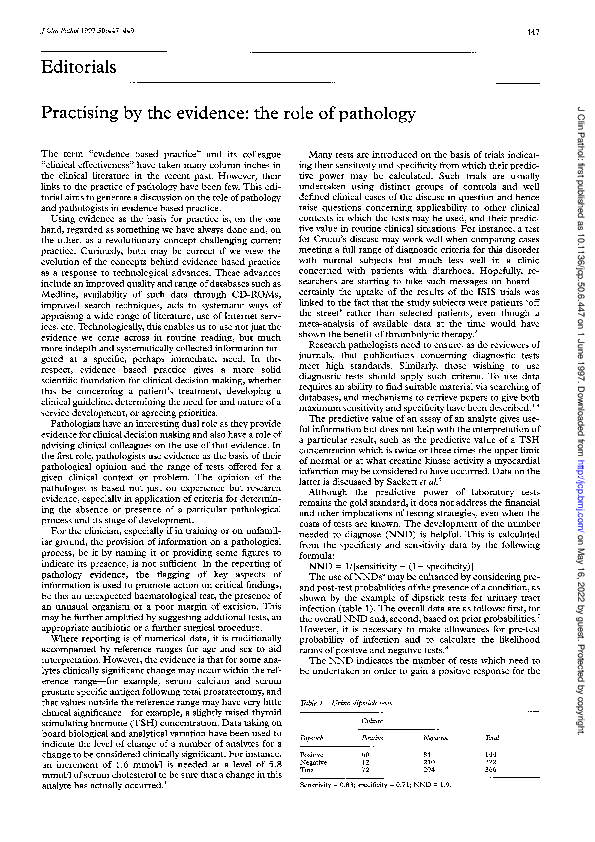 (PDF) Practising by the evidence: the role of pathology
