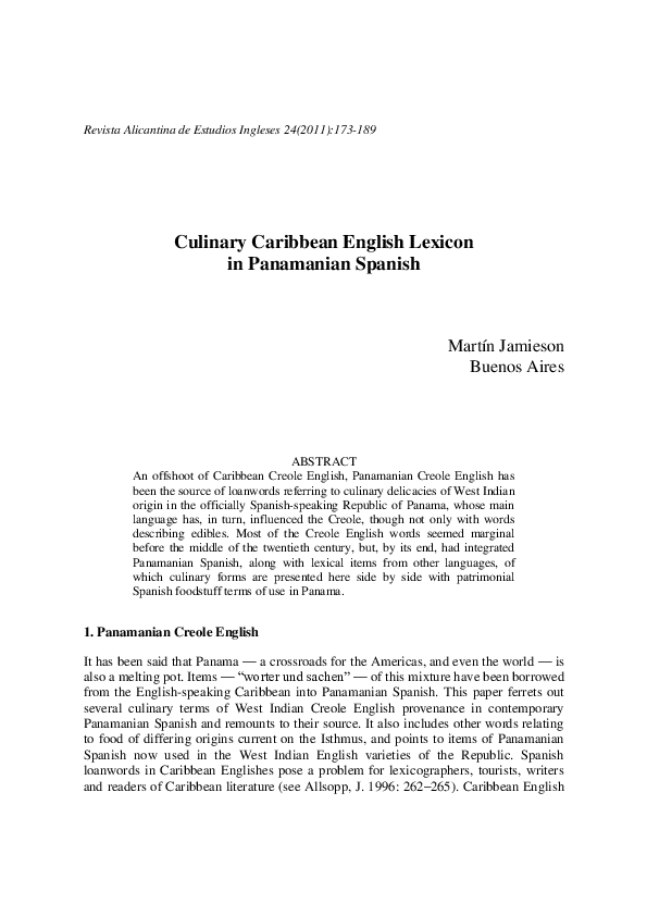 (PDF) Culinary Caribbean English lexicon in Panamanian Spanish