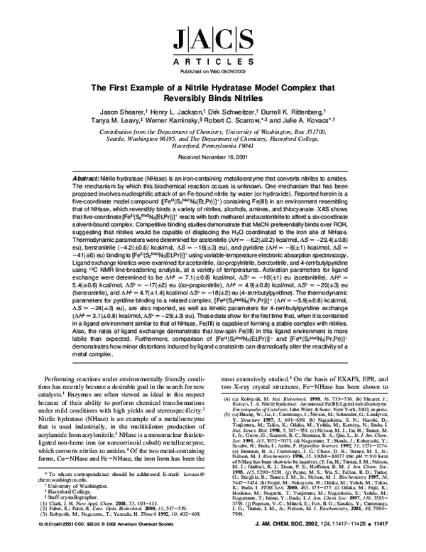 (PDF) The First Example of a Nitrile Hydratase Model Complex that ...