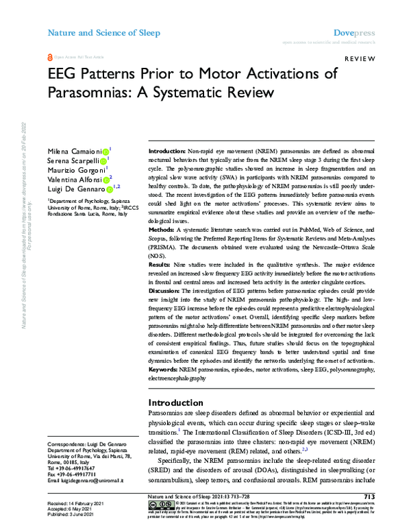 (PDF) EEG Patterns Prior to Motor Activations of Parasomnias: A ...
