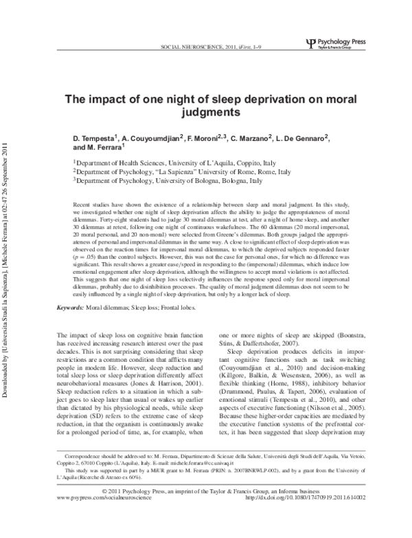 (PDF) The impact of one night of sleep deprivation on moral judgments