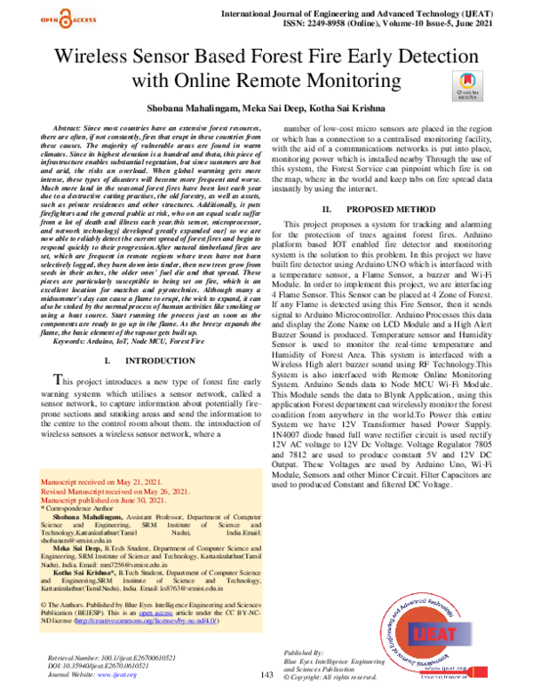 (PDF) Wireless Sensor Based Forest Fire Early Detection with Online ...