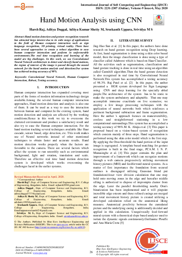 (PDF) CNN-Based Hand Motion Detection and Gesture Recognition