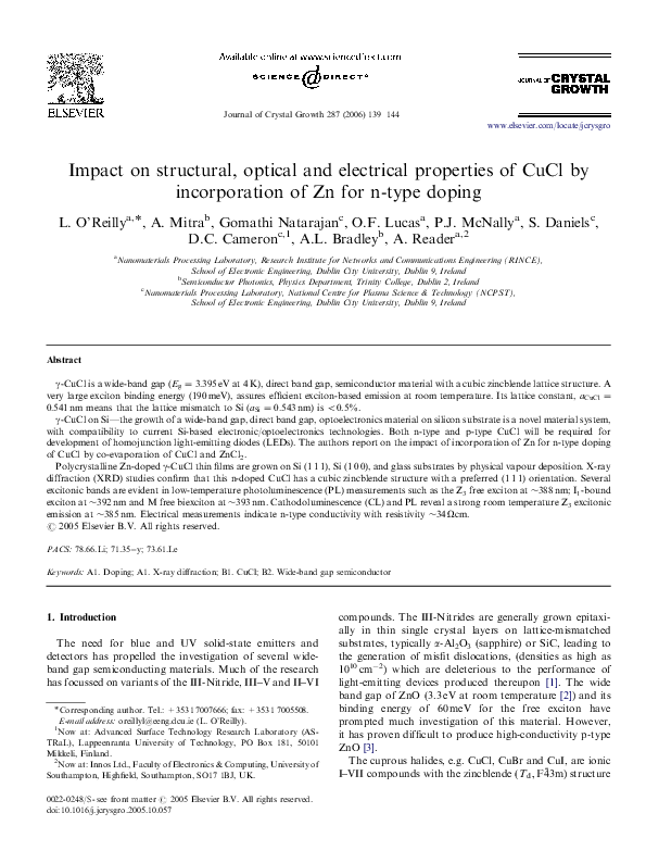 (PDF) Impact on structural, optical and electrical properties of CuCl ...