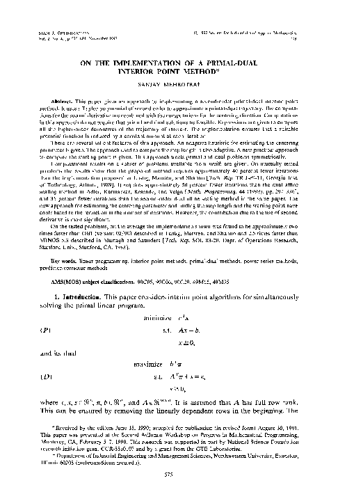 (PDF) On the Implementation of a Primal-Dual Interior Point Method