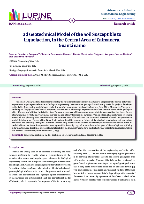 (PDF) 3d Geotechnical Model of the Soil Susceptible to Liquefaction, In ...