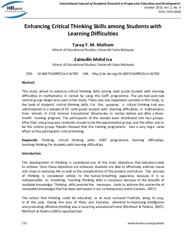 (PDF) Enhancing Critical Thinking Skills among Students with Learning ...