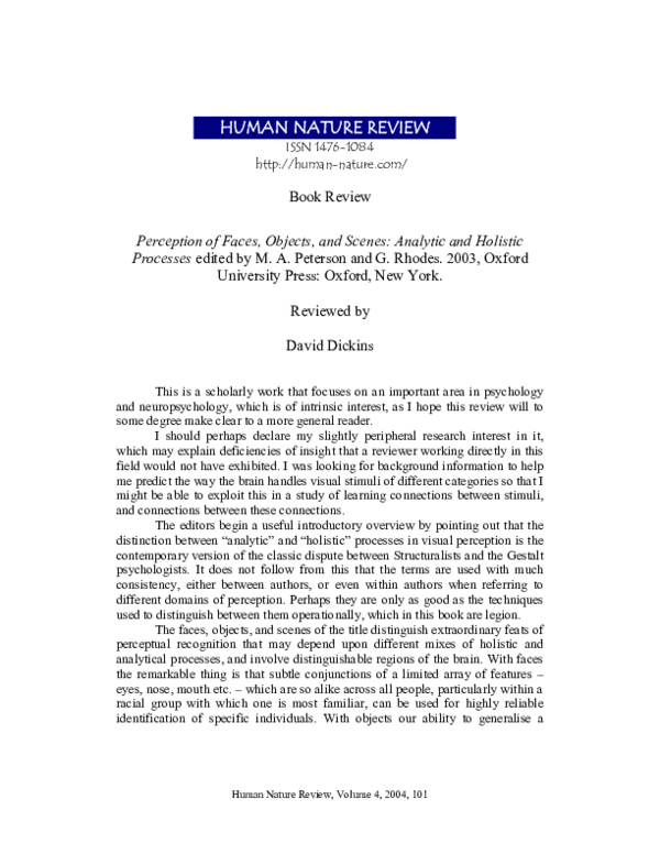 (PDF) Perception of Faces, Objects, and ScenesAnalytic and Holistic ...