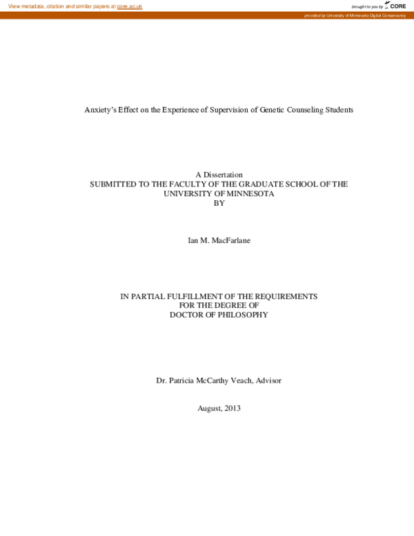 (PDF) Anxiety's effect on the experience of supervision of genetic ...