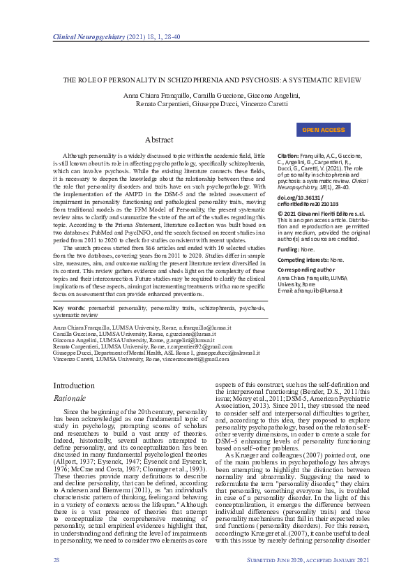 (PDF) The Role of Personality in Schizophrenia and Psychosis: A ...