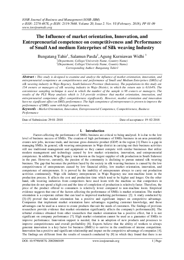 (PDF) The Influence of market orientation , Innovation , and ...
