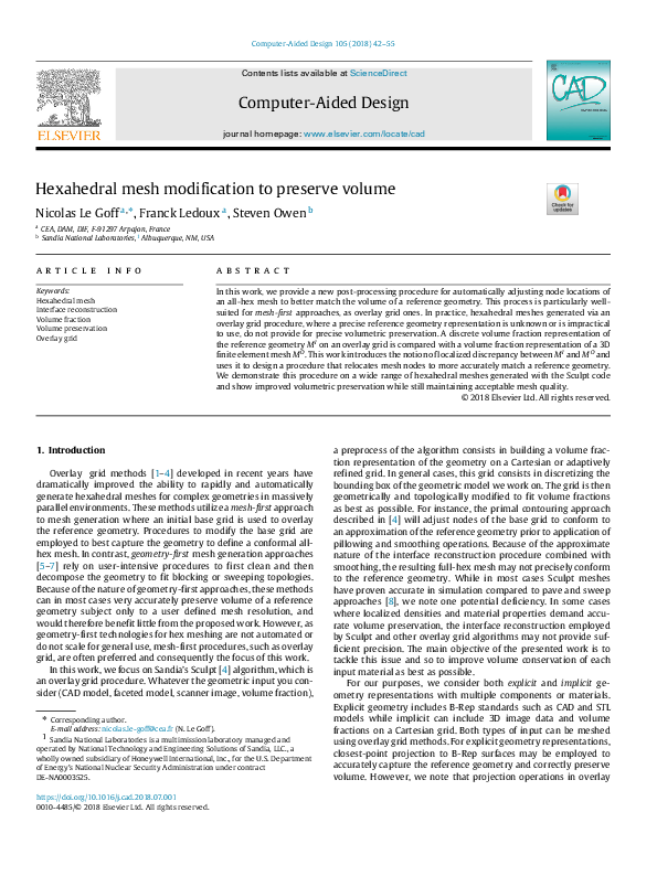 (PDF) Hexahedral mesh modification to preserve volume | franck ledoux ...