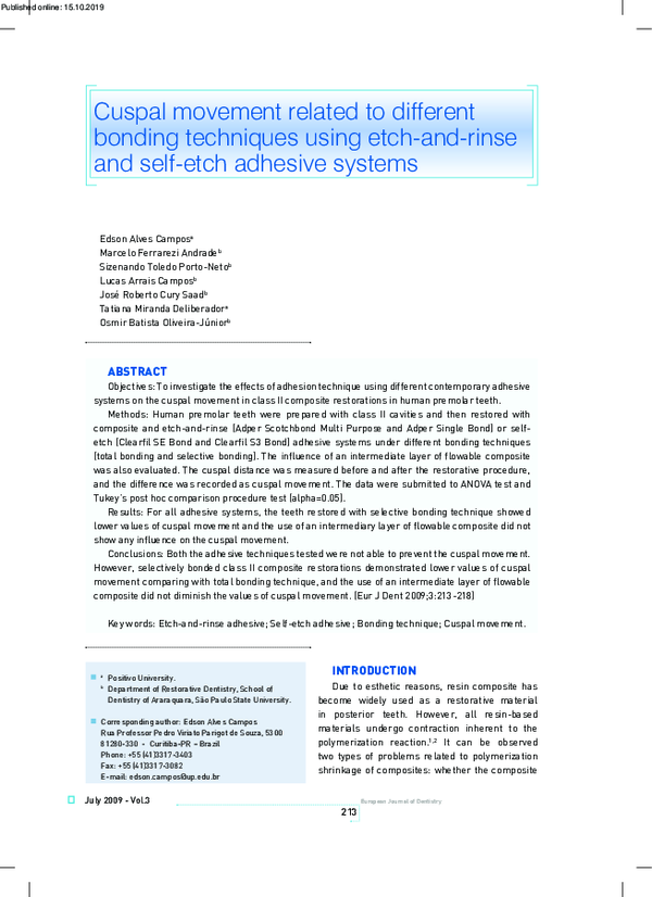 (PDF) Cuspal movement related to different bonding techniques using