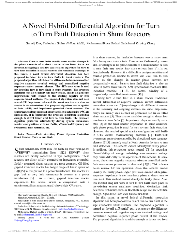 (PDF) A Novel Hybrid Differential Algorithm for Turn to Turn Fault ...