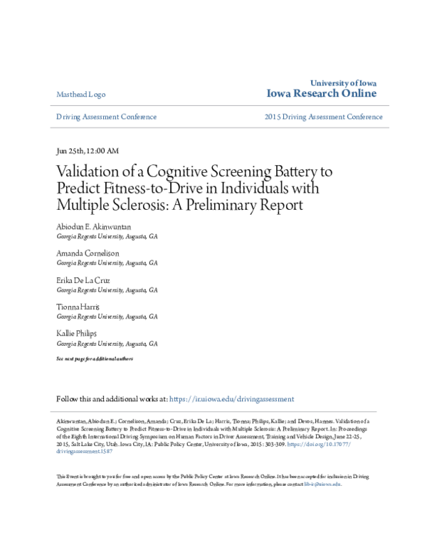 (PDF) Validation of a Cognitive Screening Battery to Predict Fitness-to ...