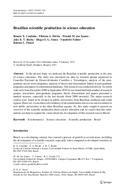 (PDF) Brazilian scientific production in science education