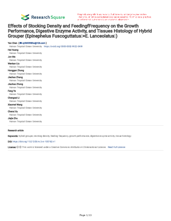 (PDF) Effects of Stocking Density and FeedingfFrequency on the Growth ...