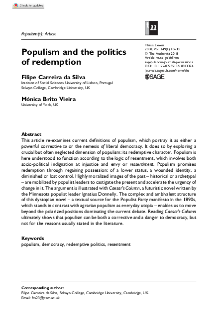 (PDF) Populism and the politics of redemption