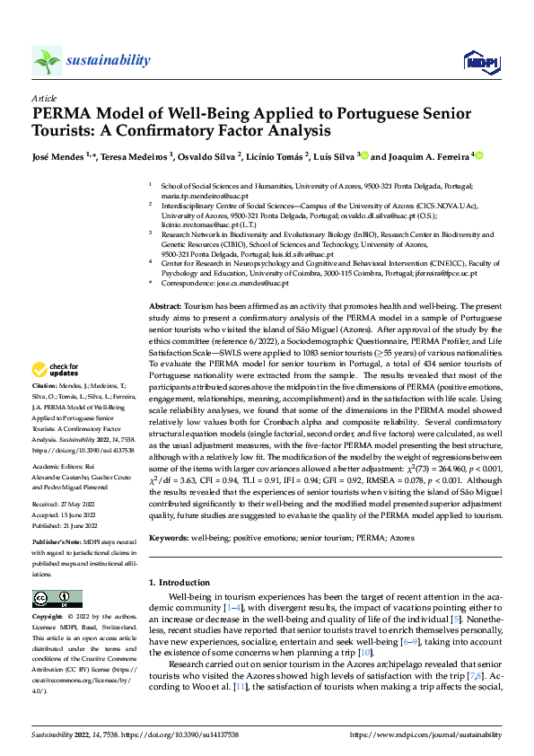 (PDF) PERMA Model of Well-Being Applied to Portuguese Senior Tourists ...
