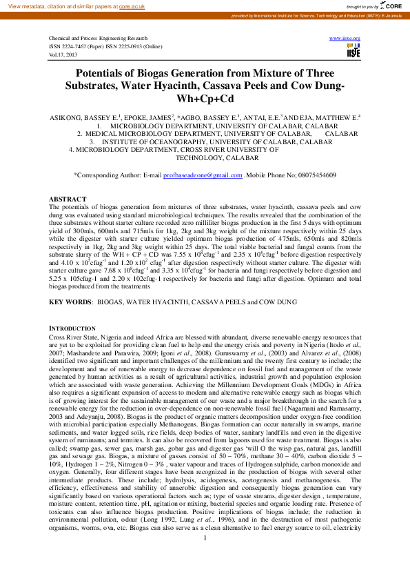 (PDF) Potentials of Biogas Generation from Mixture of Three Substrates ...