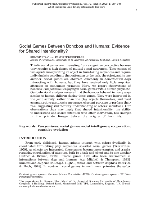 (PDF) Social games between bonobos and humans: evidence for shared ...