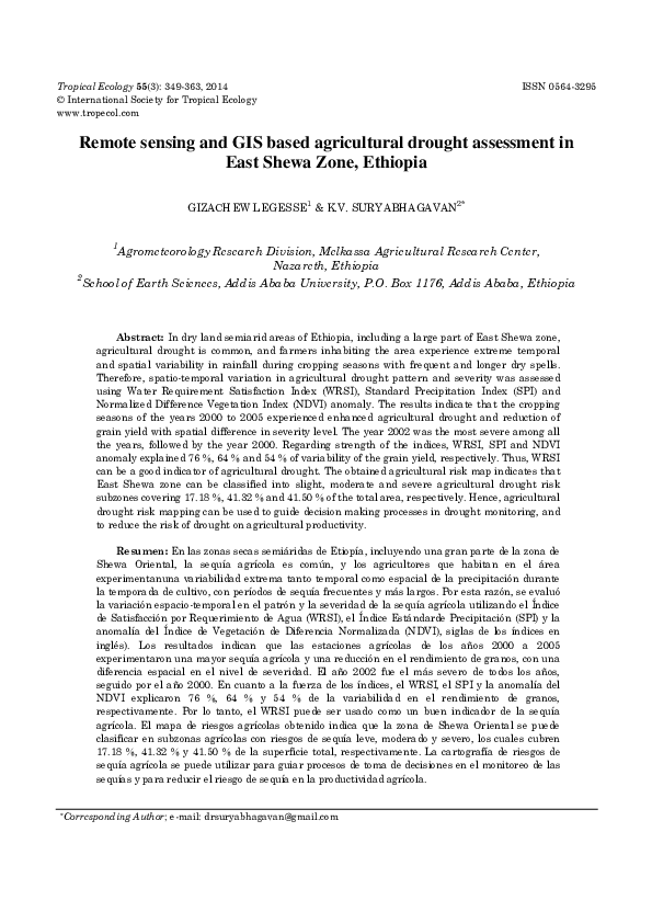 (PDF) Remote sensing and GIS based agricultural drought assessment in ...
