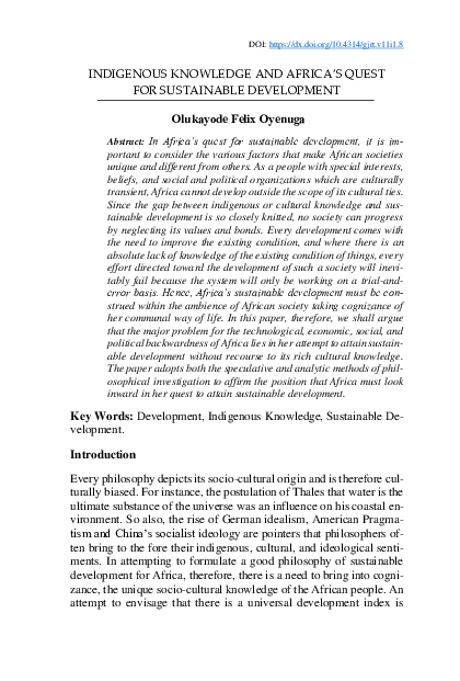 (PDF) Indigenous Knowledge and Africa’s Quest for Sustainable Development