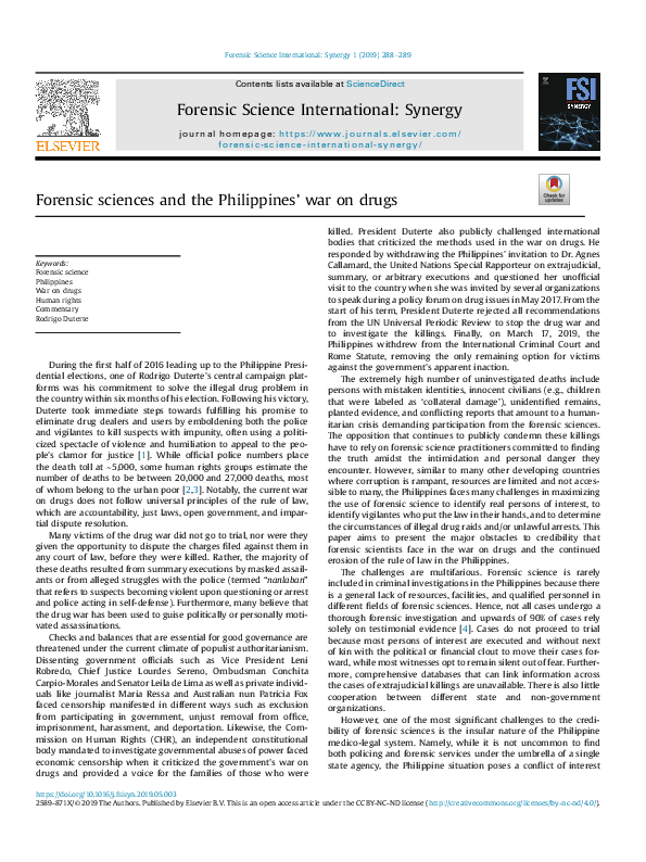 (PDF) Forensic sciences and the Philippines’ war on drugs