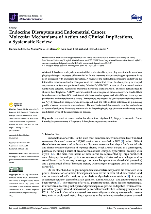 (PDF) Endocrine Disruptors and Endometrial Cancer: Molecular Mechanisms ...