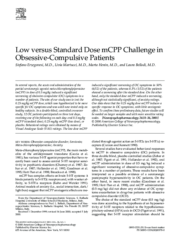 (PDF) Low versus Standard Dose mCPP Challenge in Obsessive-Compulsive ...